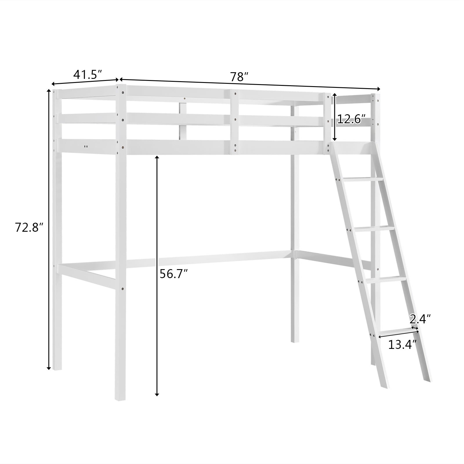 JOYMOR Kids Wooden High Loft Bed Twin Bed Frame Joymor
