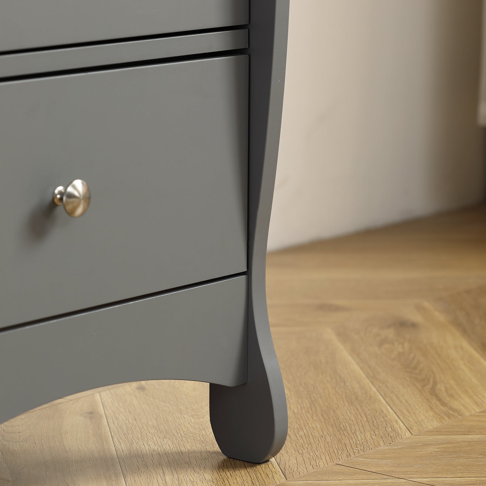 JOYMOR Wooden Diaper Changing Table with 3-Drawer Chest Baby Dresser for Nursery, Infant with Safety Strap,Gray