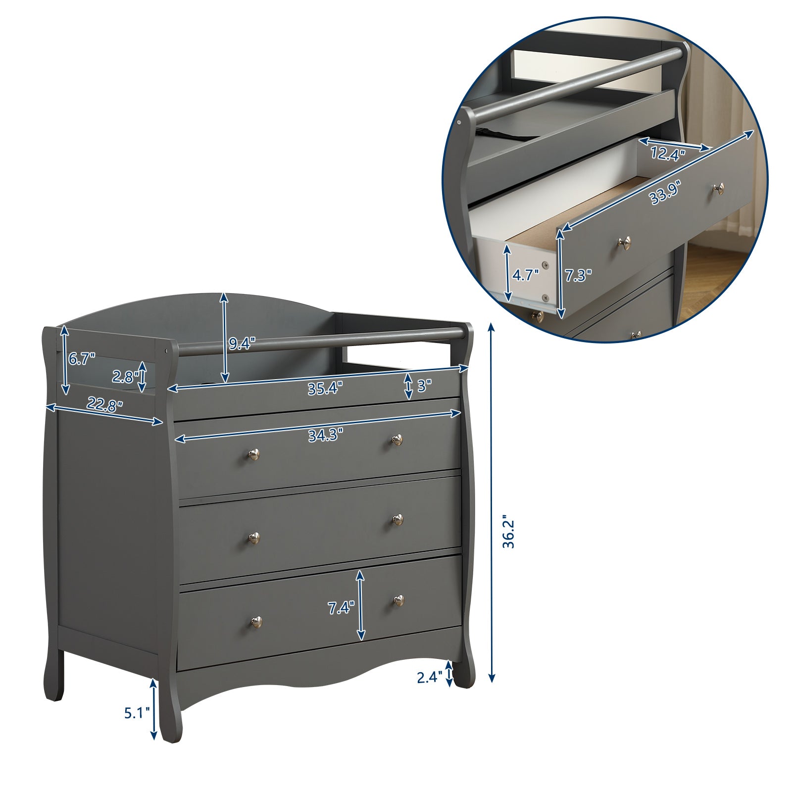 JOYMOR Wooden Diaper Changing Table with 3-Drawer Chest Baby Dresser for Nursery, Infant with Safety Strap,Gray White JOYMOR Wooden Diaper Changing Table with 3-Drawer Chest Baby Dresser for Nursery, Infant with Safety Strap,Gray White